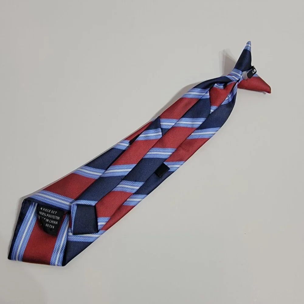 Red/Light Blue/Dark Blue/White Striped Boys Clip Tie